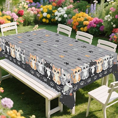 Cat Print Tablecloth, Washable Reusable Tablecloth Cover, Decorative for Ding, Scalloped-Edge