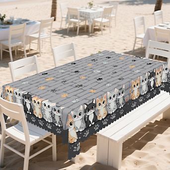Cat Print Tablecloth, Washable Reusable Tablecloth Cover, Decorative for Ding, Scalloped-Edge