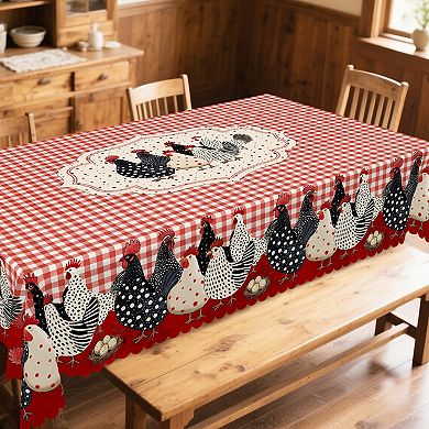 Farmhouse Tablecloth, Washable Reusable Tablecloth Cover, Decorative for Dining, Scalloped-Edge