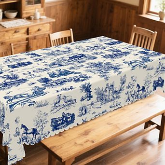 Farmhouse Tablecloth, Washable Reusable Tablecloth Cover, Decorative for Dining, Scalloped-Edge