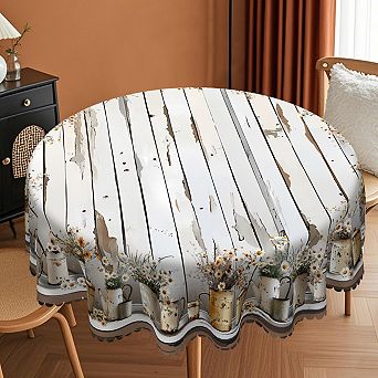Farmhouse Tablecloth, Washable Reusable Tablecloth Cover, Decorative for Dining, Scalloped-Edge