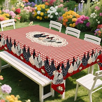 Farmhouse Tablecloth, Washable Reusable Tablecloth Cover, Decorative for Dining, Scalloped-Edge
