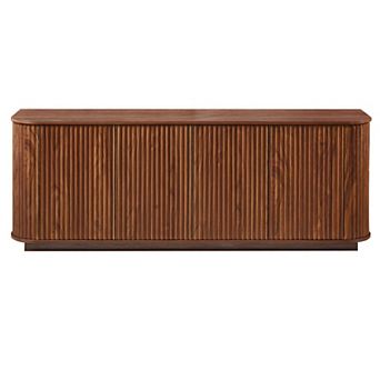 64" Wave-Pattern Wooden Sideboard, Walnut TV Stand & Storage Cabinet