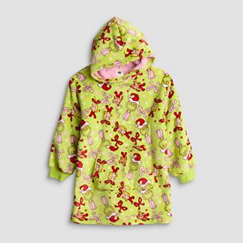 Girls 7-16 The Grinch and Cindy Lou Who Oversized Allover Print Hoodie with Sherpa Hood