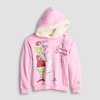 Girls 7-16 The Grinch Grinchy Greetings Graphic Hoodie with Sherpa Hood