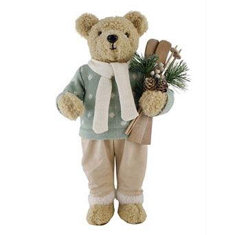 St. Nicholas Square® Fabric Teddy Bear with Skis Floor Decor