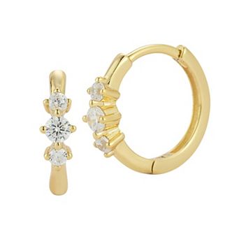 Sunkissed Sterling Sterling Silver Cubic Zirconia Three Stone Huggie Earrings