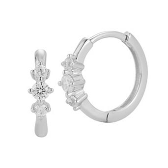 Sunkissed Sterling Sterling Silver Cubic Zirconia Three Stone Huggie Earrings