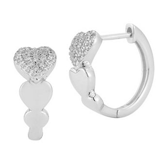 Sunkissed Sterling Sterling Silver Pave Cubic Zirconia Triple Heart Huggie Earrings