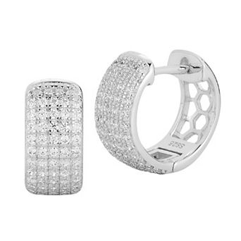 Sunkissed Sterling Sterling Silver Pave Cubic Zirconia Bold Huggie Hoop Earrings