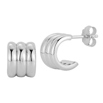 Sunkissed Sterling Mini Triple Row C Huggie Earrings