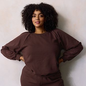 Plus Size LC Lauren Conrad Lace Trim Sweatshirt