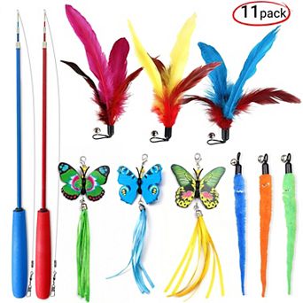 YEVYO 11-Pack Retractable Cat Wand Toys (15”-39”), Interactive Cat Toys for Indoor Cats