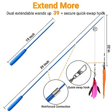 YEVYO 11-Pack Retractable Cat Wand Toys (15”-39”), Interactive Cat Toys for Indoor Cats