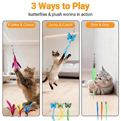 YEVYO 11-Pack Retractable Cat Wand Toys (15”-39”), Interactive Cat Toys for Indoor Cats