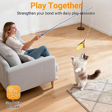 YEVYO 11-Pack Retractable Cat Wand Toys (15”-39”), Interactive Cat Toys for Indoor Cats
