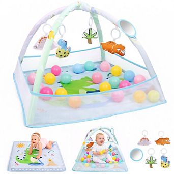 YEVYO 4-in-1 Baby Play Mat Gym with Fence, Ball Pit & Toys - Foldable Waterproof Tummy Time Mat