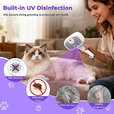 YEVYO 3-in-1 Cat & Dog Steam Brush - UV Sanitizing, Misting & Deshedding Tool for Long & Short Hair