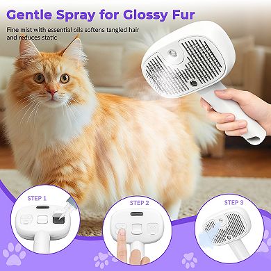 YEVYO 3-in-1 Cat & Dog Steam Brush - UV Sanitizing, Misting & Deshedding Tool for Long & Short Hair