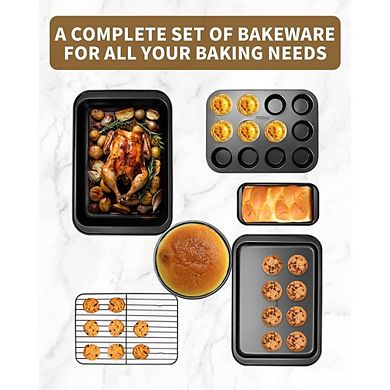 19-Piece Nonstick Bakeware Set, Stackable Pans, Cookie, Cake, Loaf & Muffin Pans