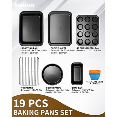 19-Piece Nonstick Bakeware Set, Stackable Pans, Cookie, Cake, Loaf & Muffin Pans