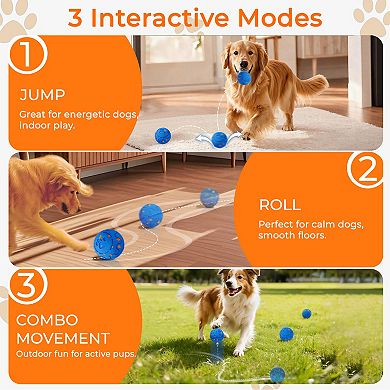 YEVYO Ultra-Durable Chew-Proof Dog Ball - Smart Motion-Activated Jumping Toy with 3 Play Modes