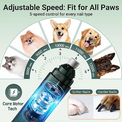 YEVYO 5-Speed Dog Nail Grinder, LED Display with Diamond Grinding Wheel for Large Dogs & Cats