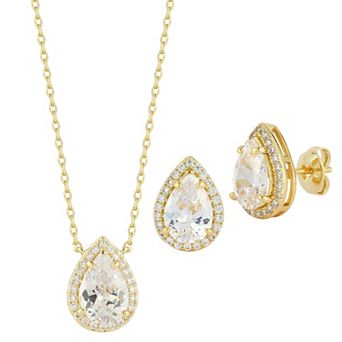 Everyday by Sunkissed Cubic Zirconia Halo Pear Necklace & Stud Earring Set