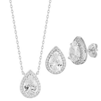 Everyday by Sunkissed Cubic Zirconia Halo Pear Necklace & Stud Earring Set