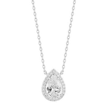 Everyday by Sunkissed Pear Cubic Zirconia Halo Pendant Necklace