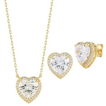 Everyday by Sunkissed Heart Cubic Zirconia Halo Pendant Necklace & Stud Earring Set