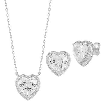 Everyday by Sunkissed Heart Cubic Zirconia Halo Pendant Necklace & Stud Earring Set