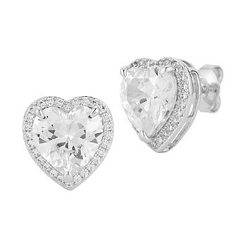 Everyday by Sunkissed Heart Cubic Zirconia Halo Stud Earrings