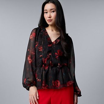 Women's Simply Vera Vera Wang Pleat Detail Printed Blouse