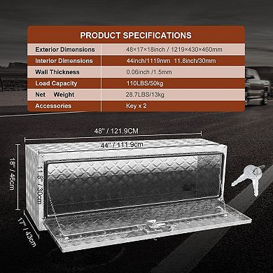 Underbody Truck Toolbox Aluminum with Locking T-Handle for Pickups