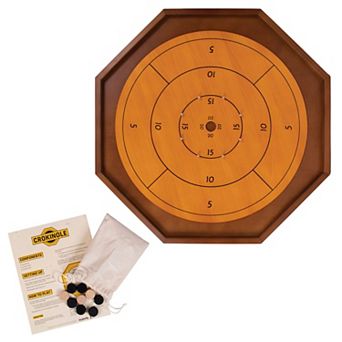 Wooden Crokinole Board Game Set with Discs and Storage Bags