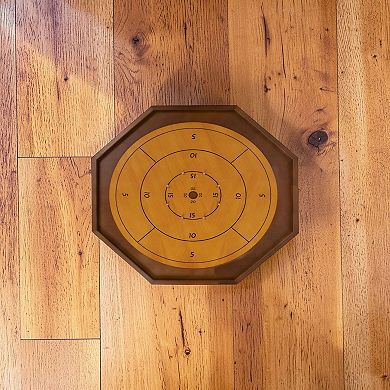 Wooden Crokinole Board Game Set with Discs and Storage Bags