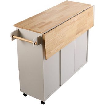 Rolling Kitchen Cart with Storage Drawers, Cabinets, Spice Rack, and Lockable Wheels