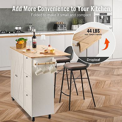Rolling Kitchen Cart with Storage Drawers, Cabinets, Spice Rack, and Lockable Wheels