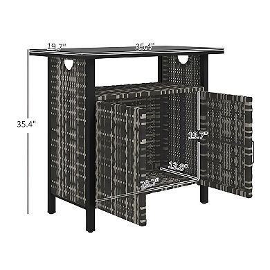 Poolside Storage Cabinet with Door, Open Shelf and Top Surface, Rattan Style