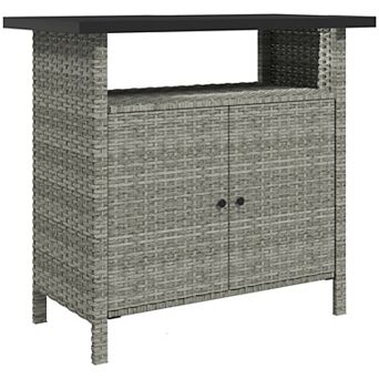 Poolside Storage Cabinet with Door, Open Shelf and Top Surface, Rattan Style