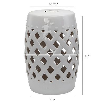 Indoor Outdoor Ceramic Garden Stool Patio Side Table Footrest or Seat Compact Round Design