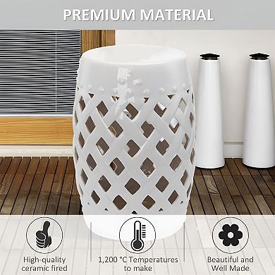 Indoor Outdoor Ceramic Garden Stool Patio Side Table Footrest or Seat Compact Round Design