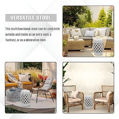 Indoor Outdoor Ceramic Garden Stool Patio Side Table Footrest or Seat Compact Round Design