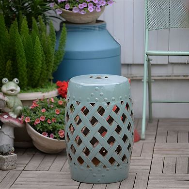 Indoor Outdoor Ceramic Garden Stool Patio Side Table Footrest or Seat Compact Round Design