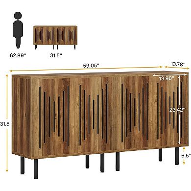 Sideboard Buffet Cabinet with 4 Adjustable Compartments for Dining, Living, or Kitchen