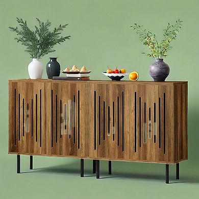 Sideboard Buffet Cabinet with 4 Adjustable Compartments for Dining, Living, or Kitchen