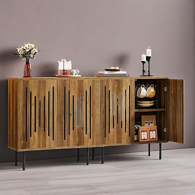 Sideboard Buffet Cabinet with 4 Adjustable Compartments for Dining, Living, or Kitchen