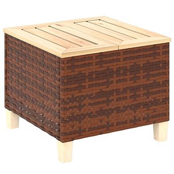 Outdoor End Table for Patio or Deck, Lightweight Wood Top and Rattan Design