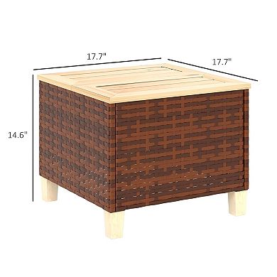 Outdoor End Table for Patio or Deck, Lightweight Wood Top and Rattan Design
